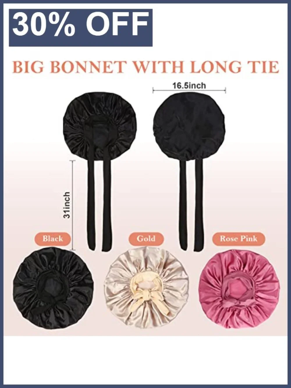 3Pcs Extra Large Satin Bonnets for Sleeping Women Tie Band Hair Bonnet